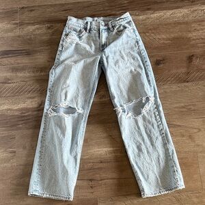 American Eagle Outfitters Light Wash Bootcut Jeans with Distressed Knees
